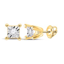 Womens Round Diamond Solitaire Stud Earrings 1/20 Cttw 10kt Yellow Gold - REF-6F5W