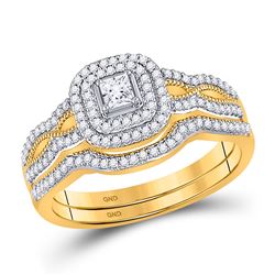 Princess Diamond Bridal Wedding Ring Band Set 3/8 Cttw 10kt Yellow Gold - REF-38A9M