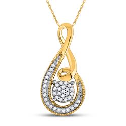 Womens Round Diamond Teardrop Cluster Pendant 1/10 Cttw 10kt Yellow Gold - REF-8Y5N