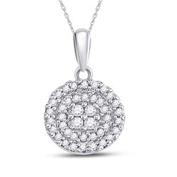 Womens Round Diamond Circle Cluster Pendant 1/4 Cttw 10kt White Gold - REF-12N9F