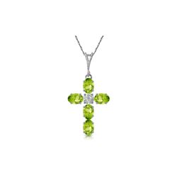 Genuine 1.88 ctw Peridot & Diamond Necklace 14KT White Gold - REF-39N8R