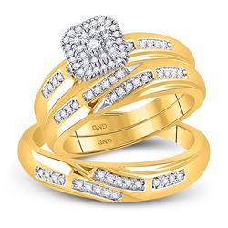His Hers Round Diamond Solitaire Matching Wedding Set 1/3 Cttw 10kt Yellow Gold - REF-35M5H