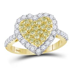 Womens Round Yellow Diamond Heart Ring 1 Cttw 14kt Yellow Gold - REF-71A9M
