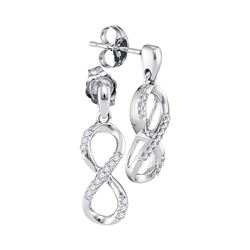 Womens Round Diamond Infinity Dangle Earrings 1/10 Cttw 10k White Gold - REF-13X9A