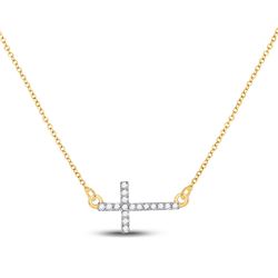 Womens Round Diamond Cross Pendant Necklace Chain 1/10 Cttw 10kt Yellow Gold - REF-12Y9N