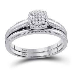 Round Diamond Bridal Wedding Ring Band Set 1/10 Cttw 10kt White Gold - REF-19M9H