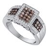 Image 1 : Womens Round Brown Diamond Cluster Ring 5/8 Cttw 14kt White Gold - REF-52M5H