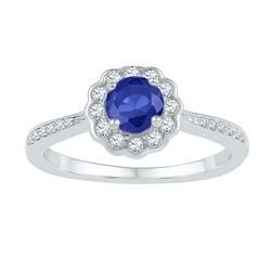 Womens Round Lab-Created Blue Sapphire Round Ring 1 Cttw 10kt White Gold - REF-23A9M