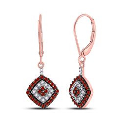 Womens Round Red Color Enhanced Diamond Square Dangle Earrings 1/2 Cttw 10kt Rose Gold - REF-21X5A