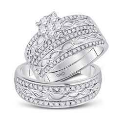 His Hers Round Diamond Cluster Matching Wedding Set 1 Cttw 10kt White Gold - REF-76M5H