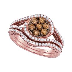 Womens Round Brown Diamond Bridal Wedding Ring Band Set 1 Cttw 10kt Rose Gold - REF-54X5A