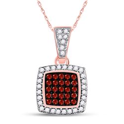 Womens Round Red Color Enhanced Diamond Square Cluster Pendant 1/6 Cttw 10kt Rose Gold - REF-12M9H