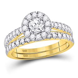 Round Diamond Bridal Wedding Ring Band Set 1 Cttw 14kt Yellow Gold - REF-98A5M
