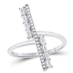 Womens Baguette Diamond Linear Bar Fashion Ring 1/4 Cttw 14kt White Gold - REF-32M9H