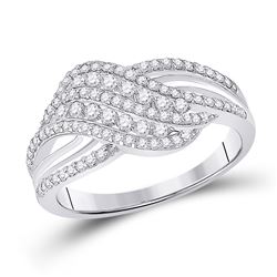 Womens Round Diamond Crossover Fashion Ring 1/2 Cttw 10kt White Gold - REF-29H5R