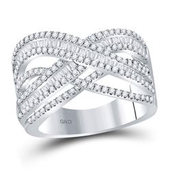 Womens Round Diamond Crossover Band Ring 1-5/8 Cttw 10kt White Gold - REF-82W9K