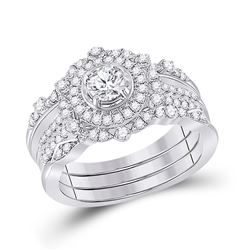 Round Diamond Bridal Wedding Ring Band Set 1 Cttw 14kt White Gold - REF-120X5A