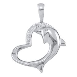 Womens Round Diamond Dolphin Heart Pendant .03 Cttw 10kt White Gold - REF-8H5R