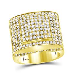 Mens Round Diamond Square Ring 3-3/4 Cttw 14kt Yellow Gold - REF-241R5X
