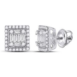 Womens Baguette Diamond Square Cluster Earrings 3/8 Cttw 14kt White Gold - REF-36Y9N