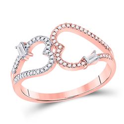 Womens Round Diamond Double Heart Ring 1/5 Cttw 14kt Rose Gold - REF-21R9X