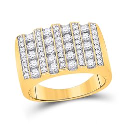 Mens Round Diamond Lined Fashion Ring 1-1/2 Cttw 10kt Yellow Gold - REF-90Y5N