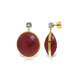 Genuine 46.06 ctw Ruby & Diamond Earrings 14KT Yellow Gold - REF-68R8P