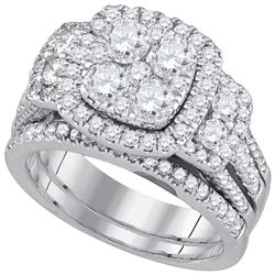 Round Diamond Bridal Wedding Ring Band Set 3 Cttw 14kt White Gold - REF-302A9M