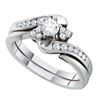 Image 1 : Round Diamond Bridal Wedding Ring Band Set 1/2 Cttw 14kt White Gold - REF-74W9K