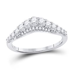 Womens Round Diamond Curved Band Ring 1/2 Cttw 10kt White Gold - REF-31K9Y