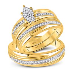 His Hers Round Diamond Cluster Matching Wedding Set 1/4 Cttw 10kt Yellow Gold - REF-38X9A