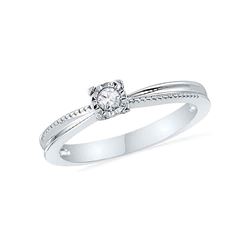 Womens Round Diamond Solitaire Promise Ring 1/10 Cttw 10kt White Gold - REF-13Y9N