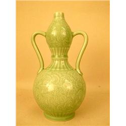 A FLORAL DECORATED CELADON GLAZED DOUBL