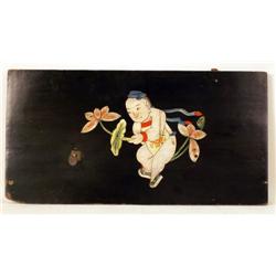 A BLACK LACQUERED AND PAINT DECORATED F
