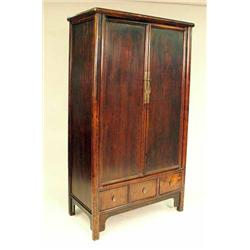A BROWN PAINTED PINE AND ELMWOOD TAPERE