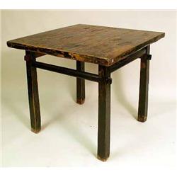 A BLACK PAINTED ELMWOOD RECTANGULAR GAM