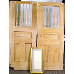 A PAIR OF TURNED AND JOINED PINE DOORS