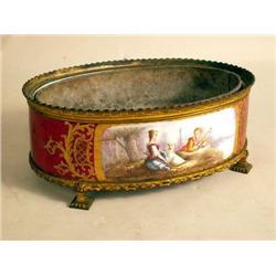 A HAND PAINTED, PARCEL GILT, AND BRASS 