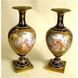 A PAIR OF ENAMEL DECORATED, PARCEL GILT