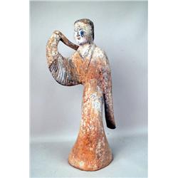 A PAINTED POTTERY "LONG SLEEVE" DANCING