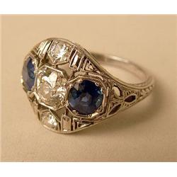 AN 18K WHITE GOLD DIAMOND AND SAPPHIRE 