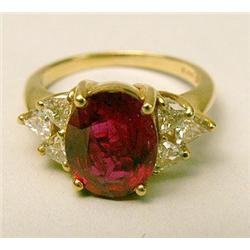 A 14K YELLOW GOLD, LARGE CITRINE, RUBY,