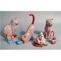 A GROUP OF SIX HEREND CAT FIGURALS