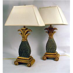 A PAIR OF CARVED WOOD PAINTED AND GILT 
