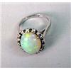 Image 1 : A 14K WHITE GOLD, DIAMOND, AND OPAL RIN