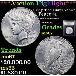 ***Auction Highlight*** 1935-p Tied Finest Known Peace Dollar $1 Graded GEM++ Unc BY USCG (fc)