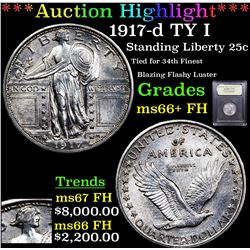 ***Auction Highlight*** 1917-d TY I Standing Liberty Quarter 25c Graded GEM++ FH By USCG (fc)