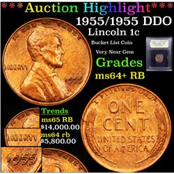 ***Auction Highlight*** 1955/1955 DDO Lincoln Cent 1c Graded Choice+ Unc RB BY USCG (fc)