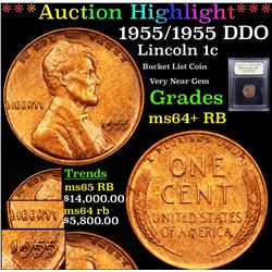 ***Auction Highlight*** 1955/1955 DDO Lincoln Cent 1c Graded Choice+ Unc RB BY USCG (fc)