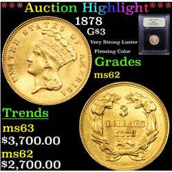 ***Auction Highlight*** 1878 Three Dollar Gold 3 Graded Select Unc By USCG (fc)